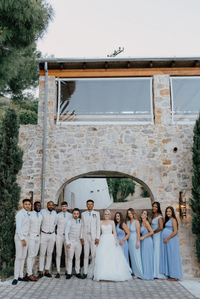 Greece wedding bridal party