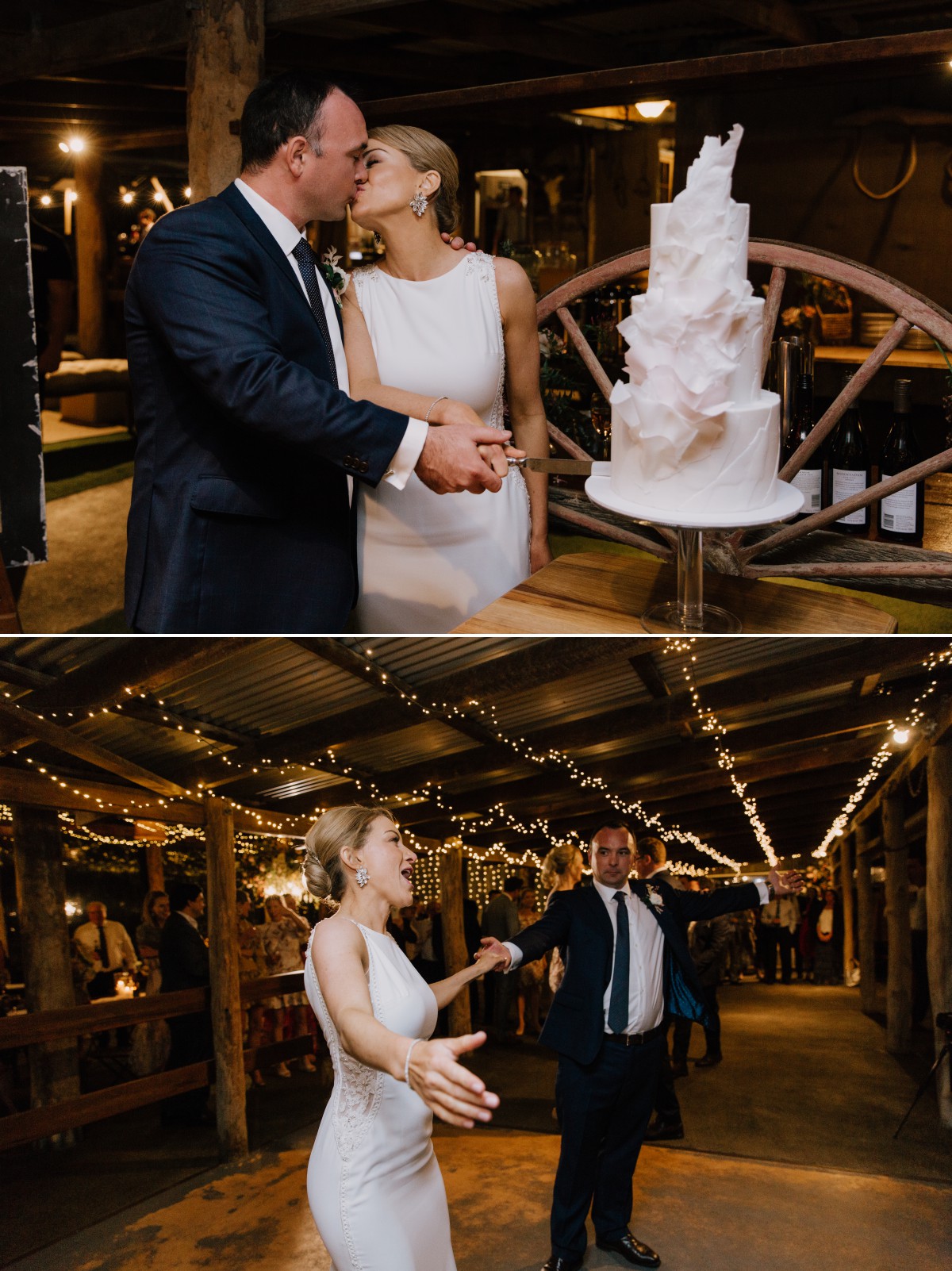 Wedding reception cake cutting and dancing
