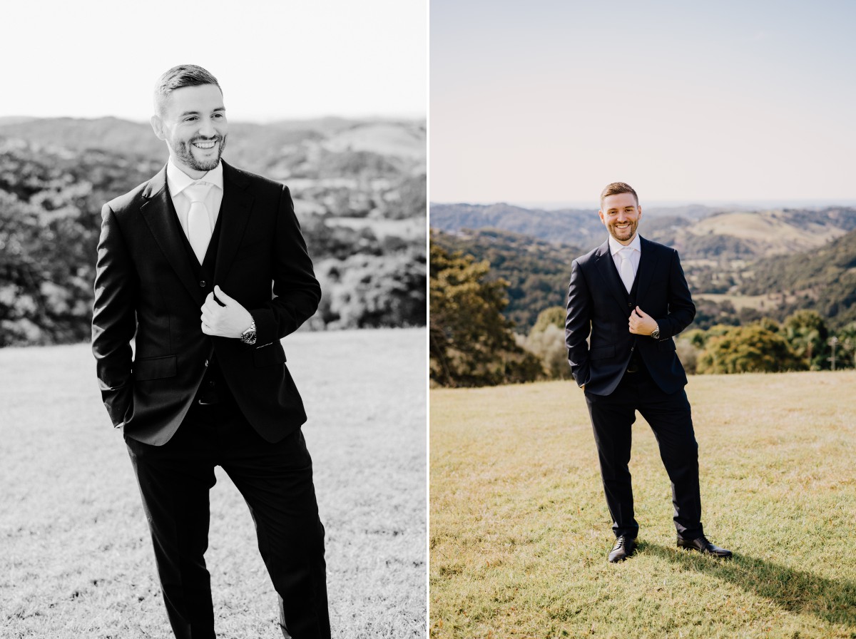 portrait of the groom on his wedding day at Summergrove Estate