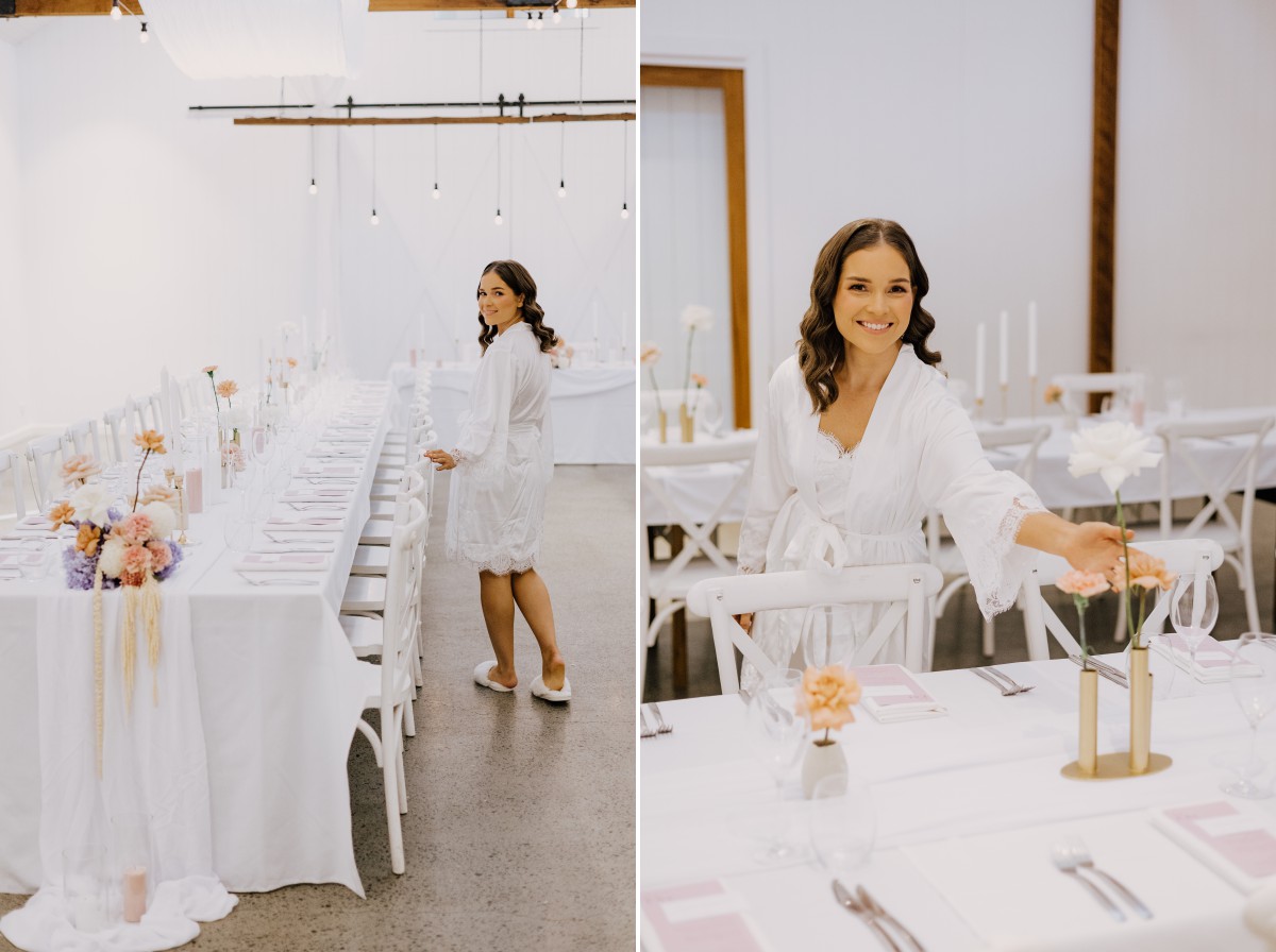 bride viewing her reception venue on the day of her wedding