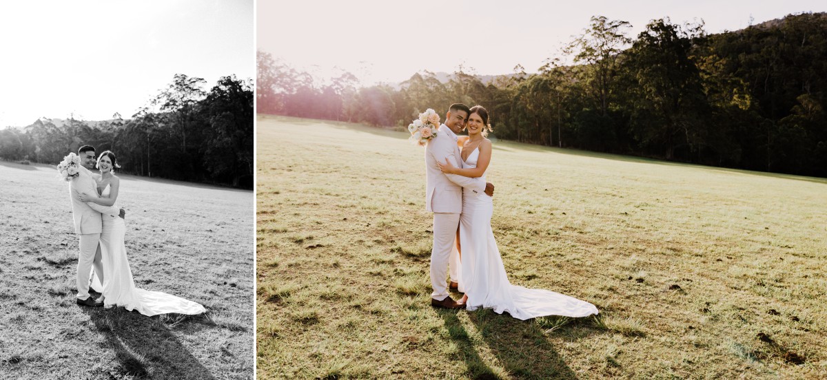 Gold Coast Farm House wedding photo of couple in a field