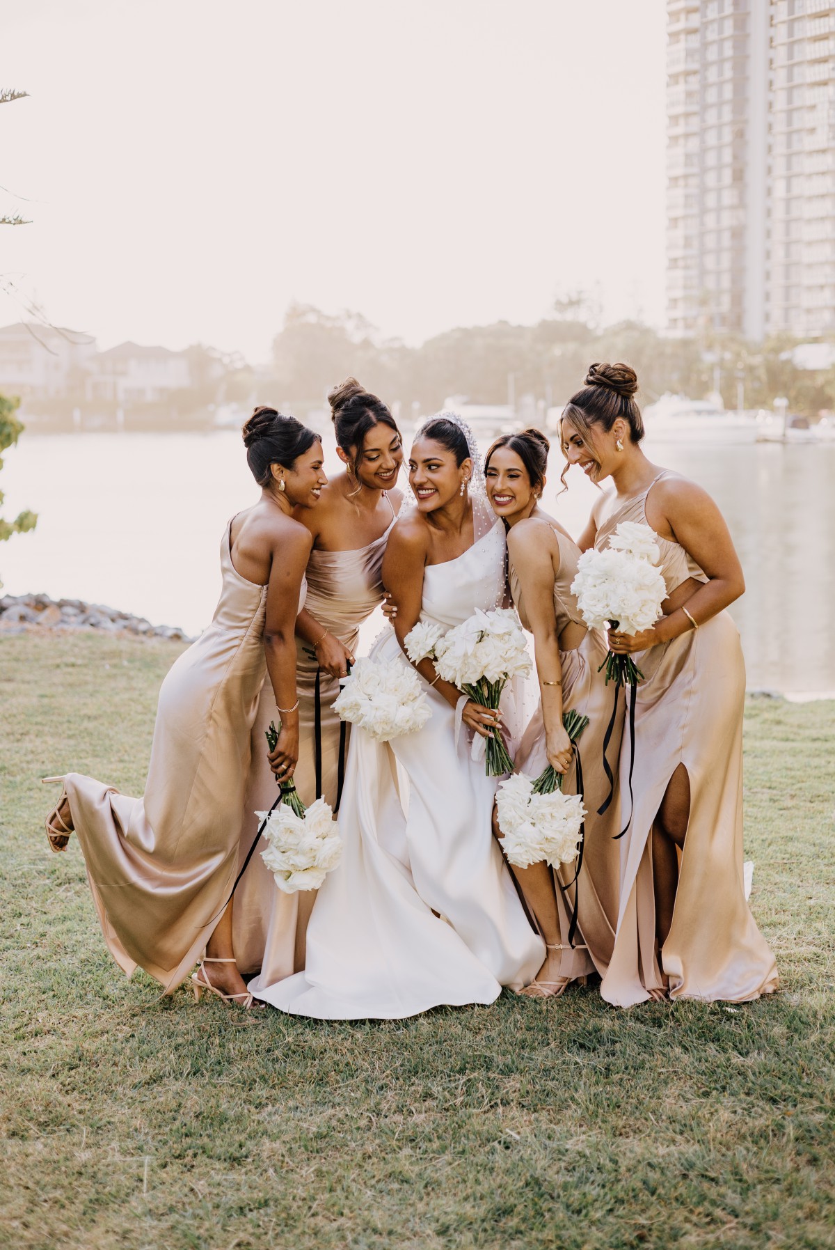 Bride with bridesmaids at Gold Coast wedding