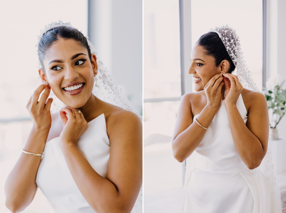 Gold Coast bride getting ready and putting her earrings on