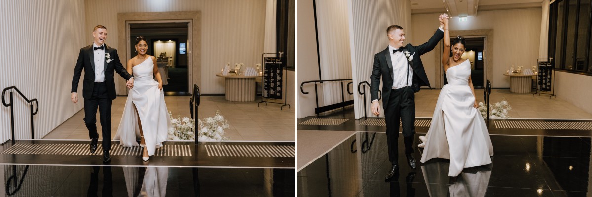 Bride and Groom enter wedding reception at The Marriott