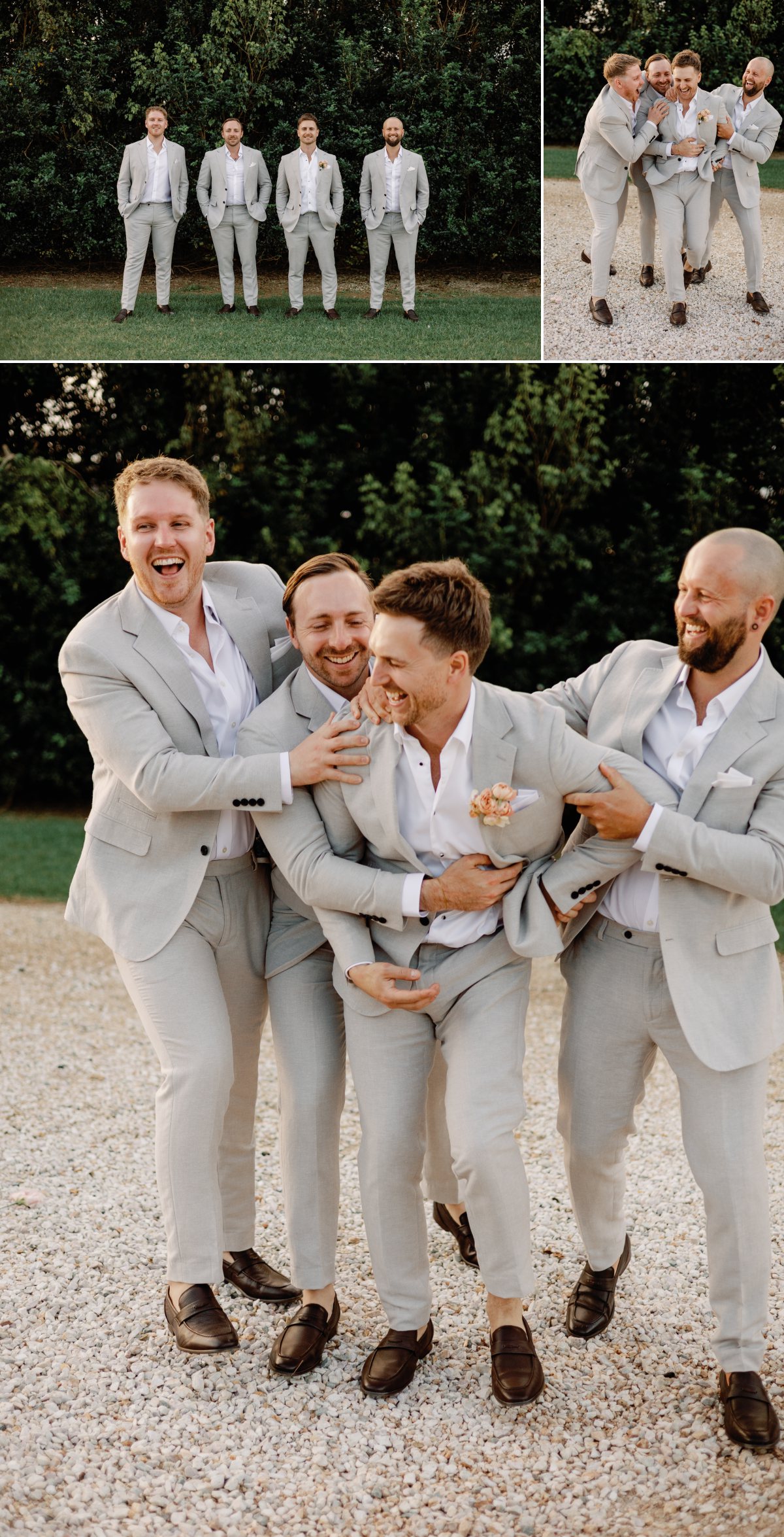 candid photos of Groom with groomsman having fun on wedding day