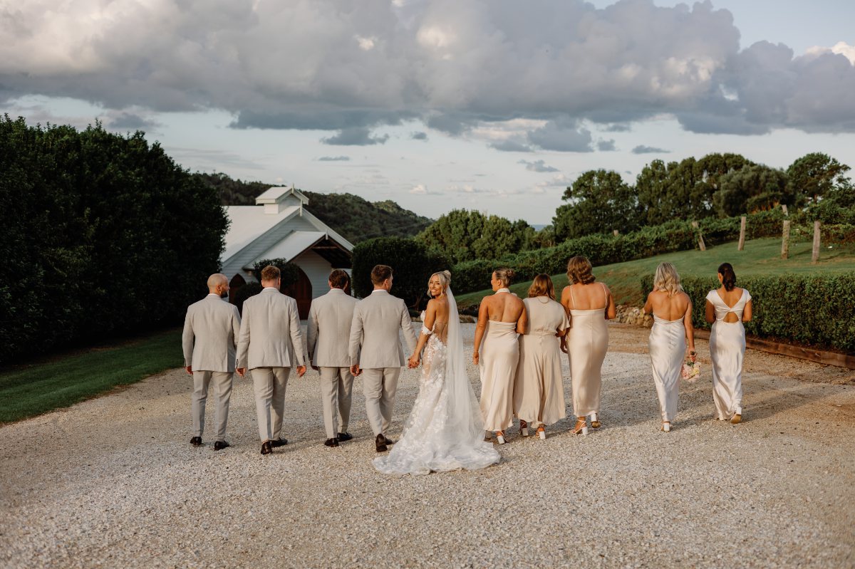 bride and groom with bridal party