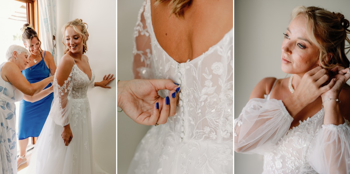 Bride getting ready for wedding in Skiathos Greece