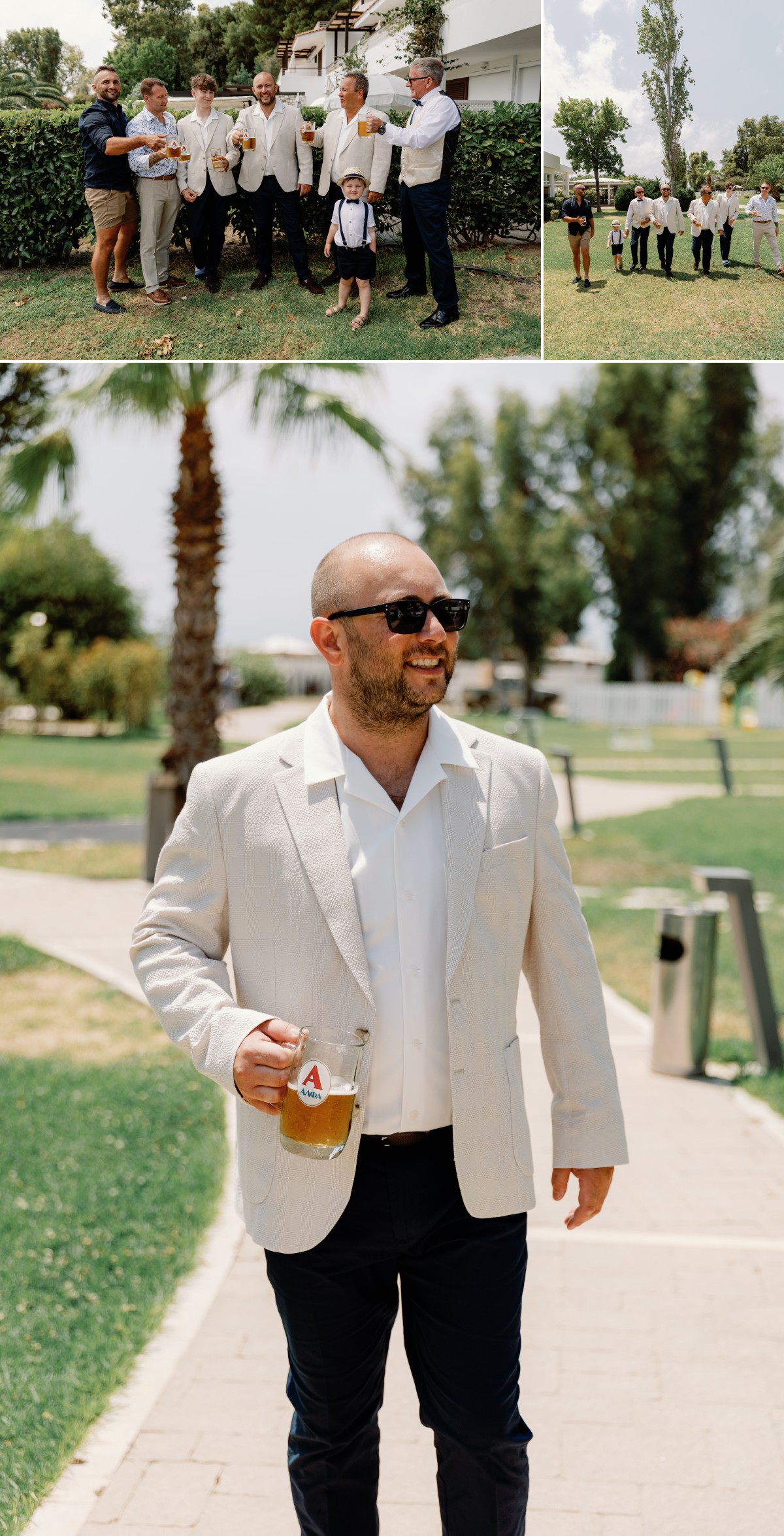 Groom on wedding day in Skiathos Greece