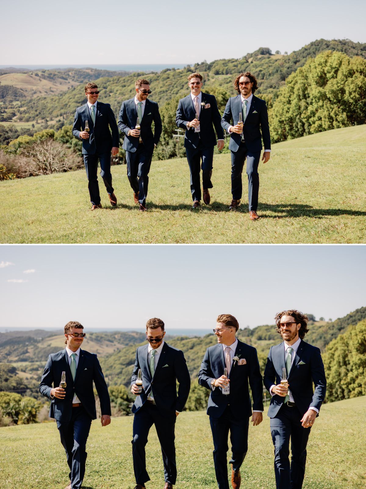 candid photo of groom and groomsman walking