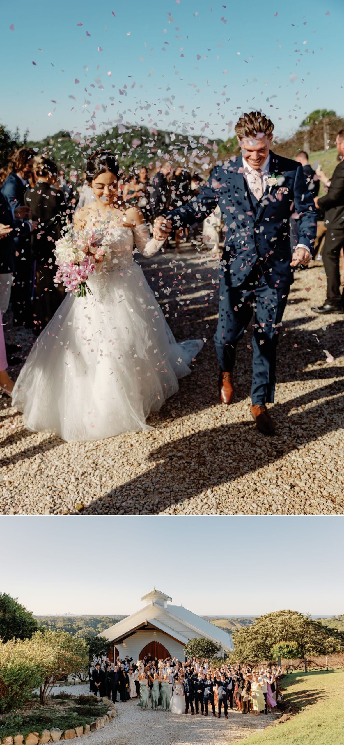 Bride and groom exit with confetti