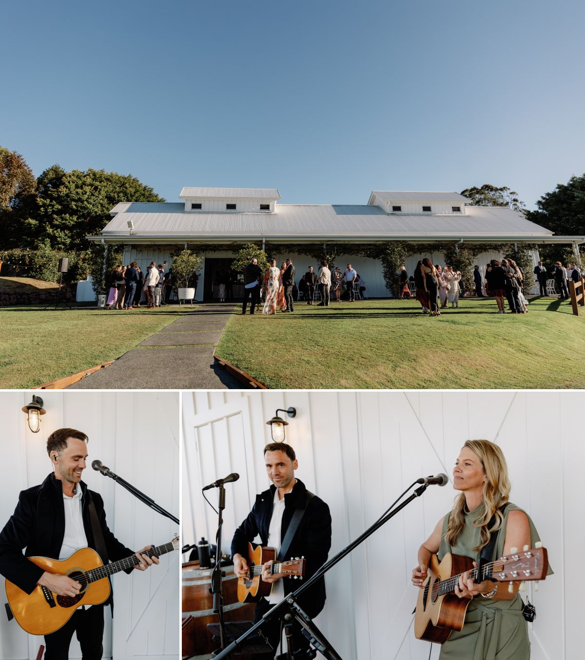 wedding guests outside wedding reception