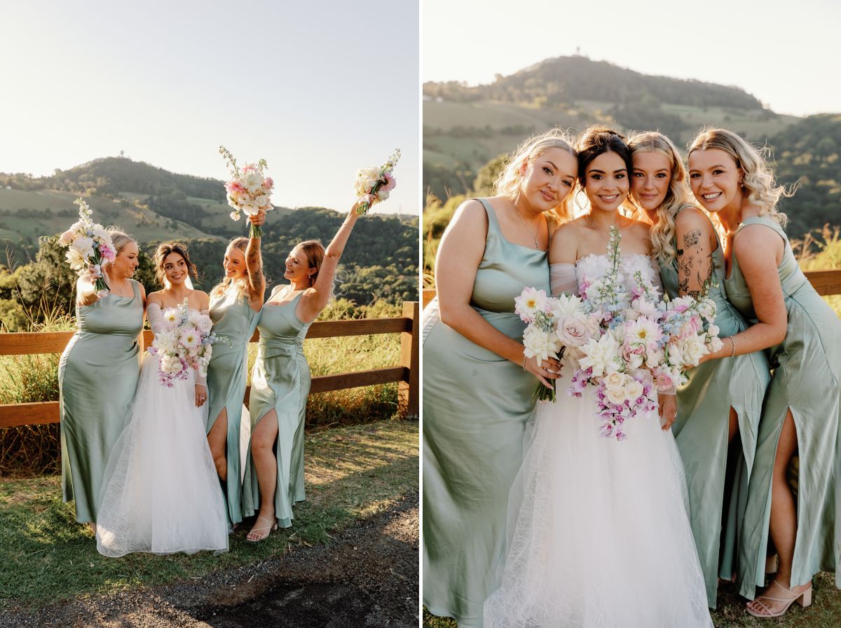 bride with her bridesmaids