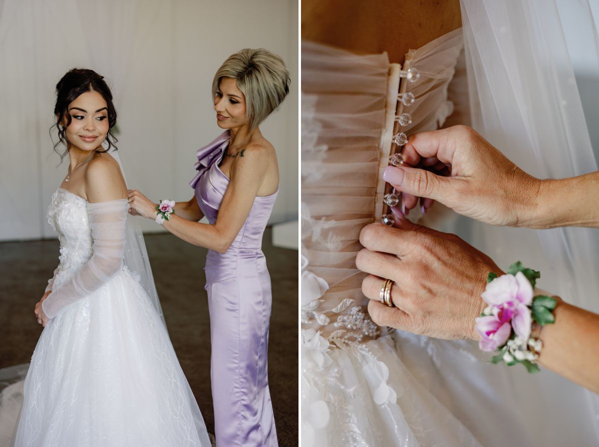 bride getting into her dress