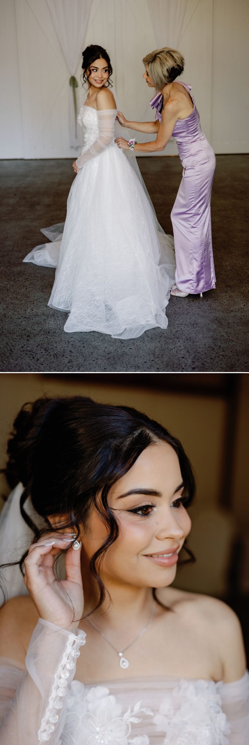 Bride getting ready in the morning at Summergrove Estate
