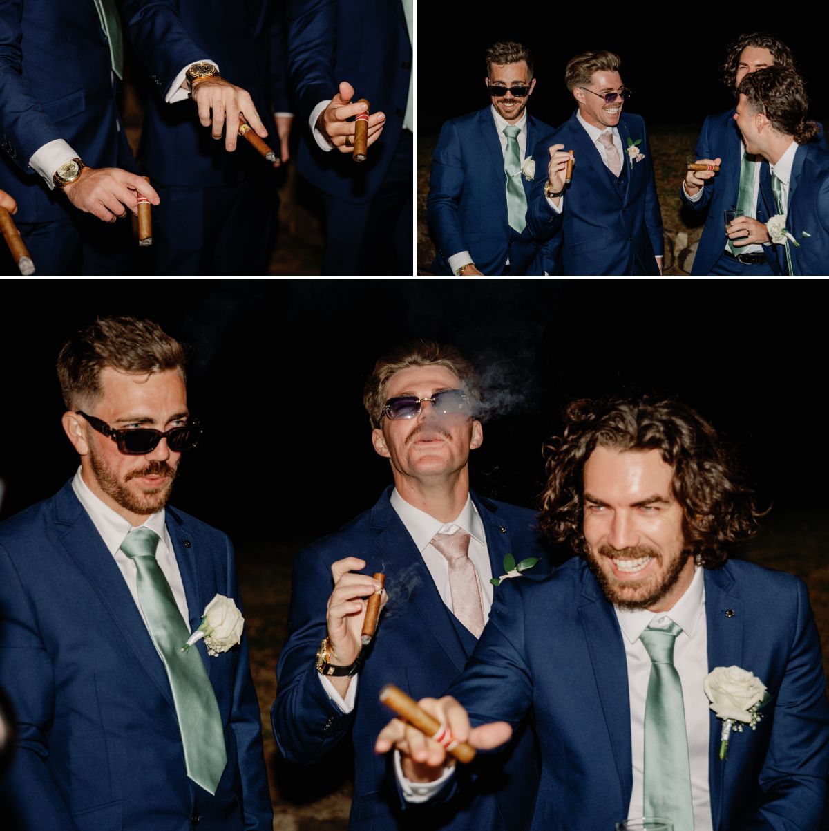 Groom and groomsman with cigars