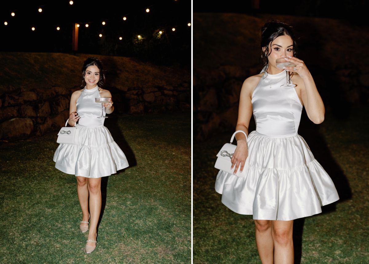 Bride in cute reception dress