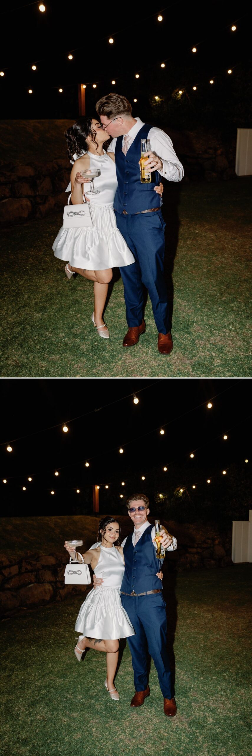 Bride and groom night time wedding editorial photos