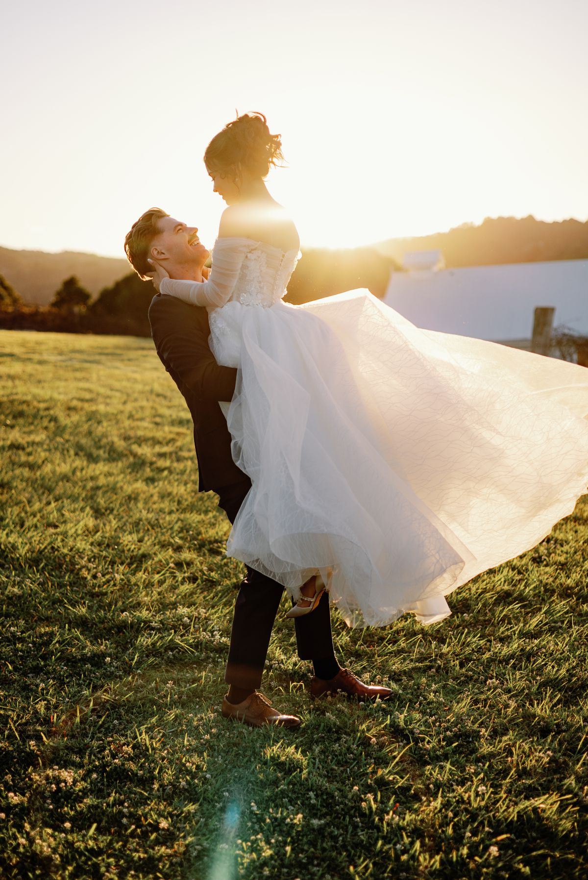 Golden hour wedding sunset portraits