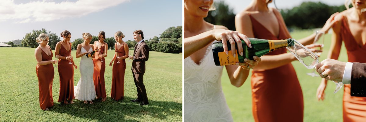 Bride & Bridesmaids champagne cheers
