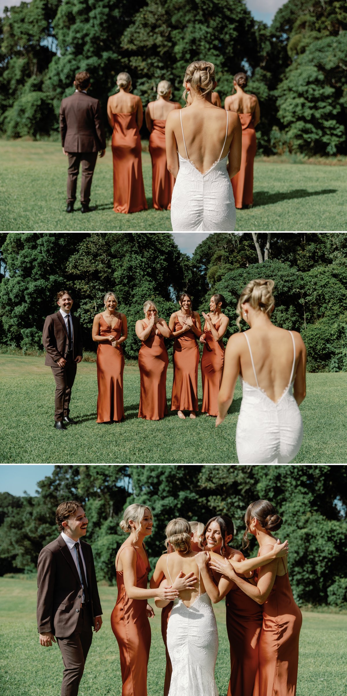 Bride first look with bridesmaids