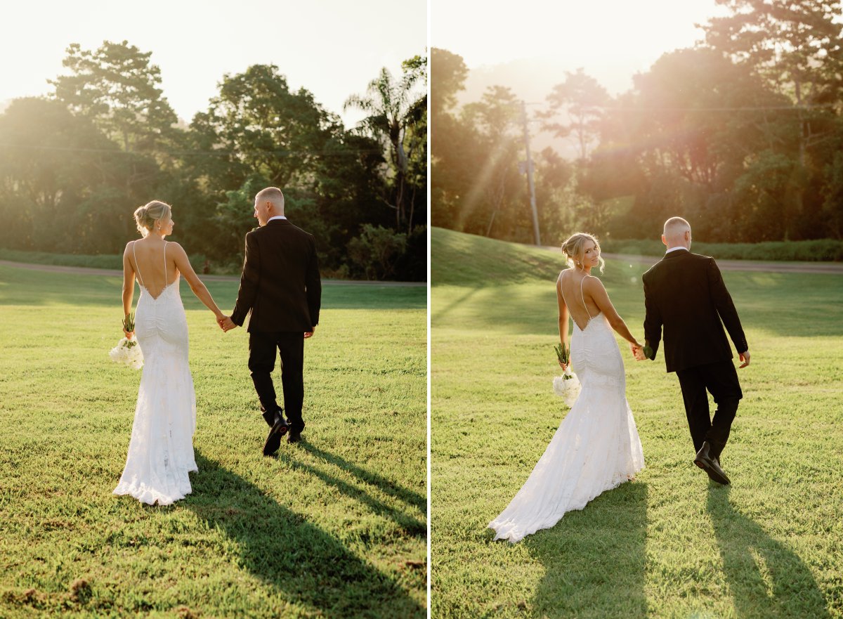 Sunset wedding photos at Elysian Hills Tweed Coast hinterland venue