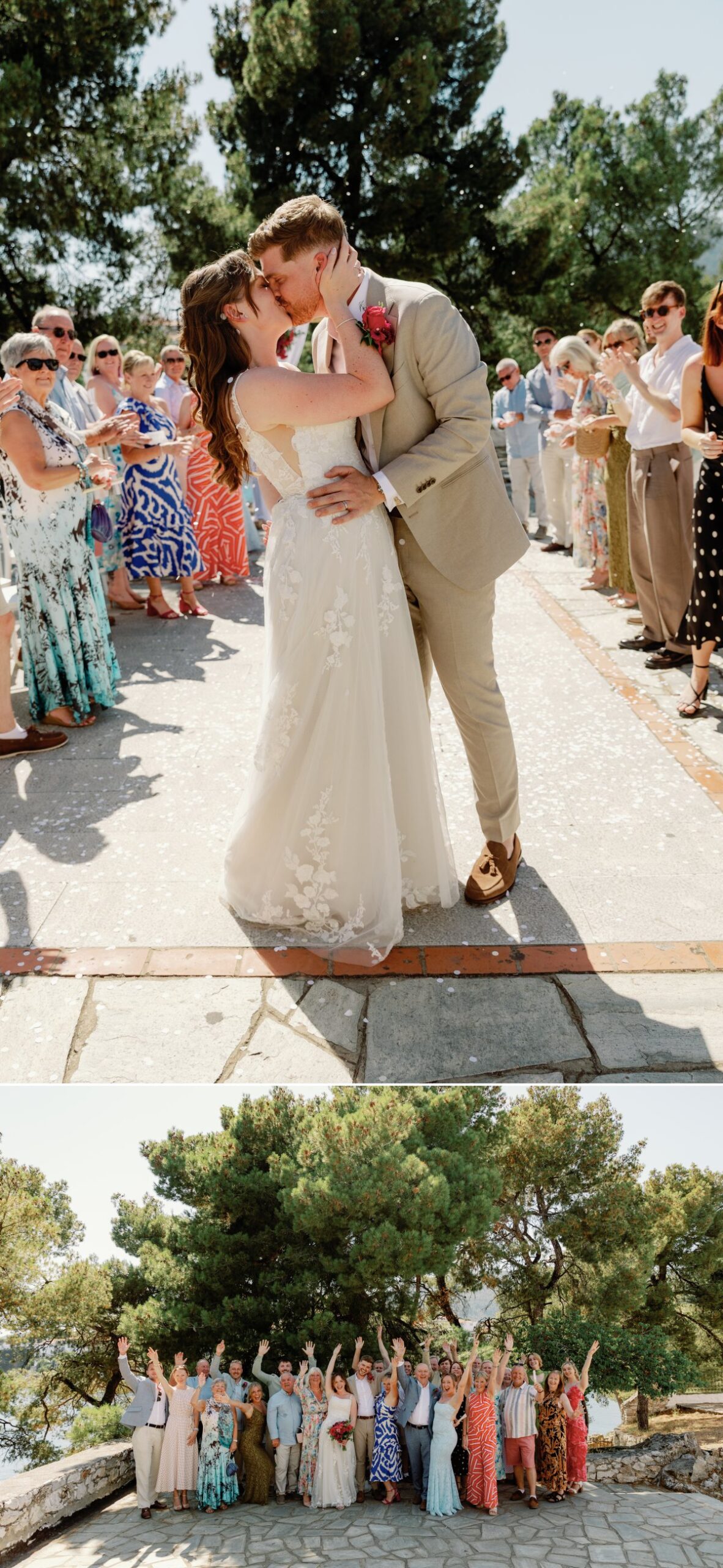 Newlyweds celebrating after their Skiathos wedding ceremony