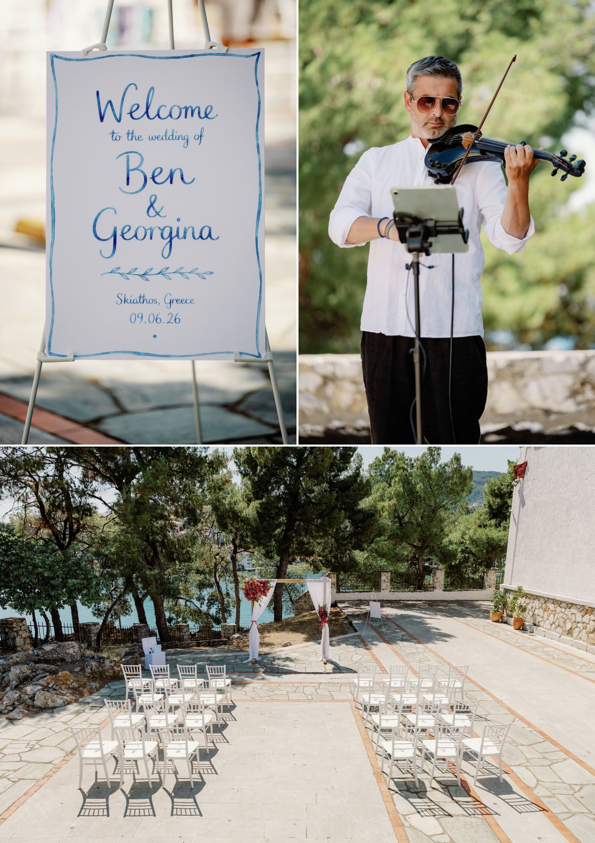 Wedding ceremony at Bourtzi Terrace in Skiathos, Greece