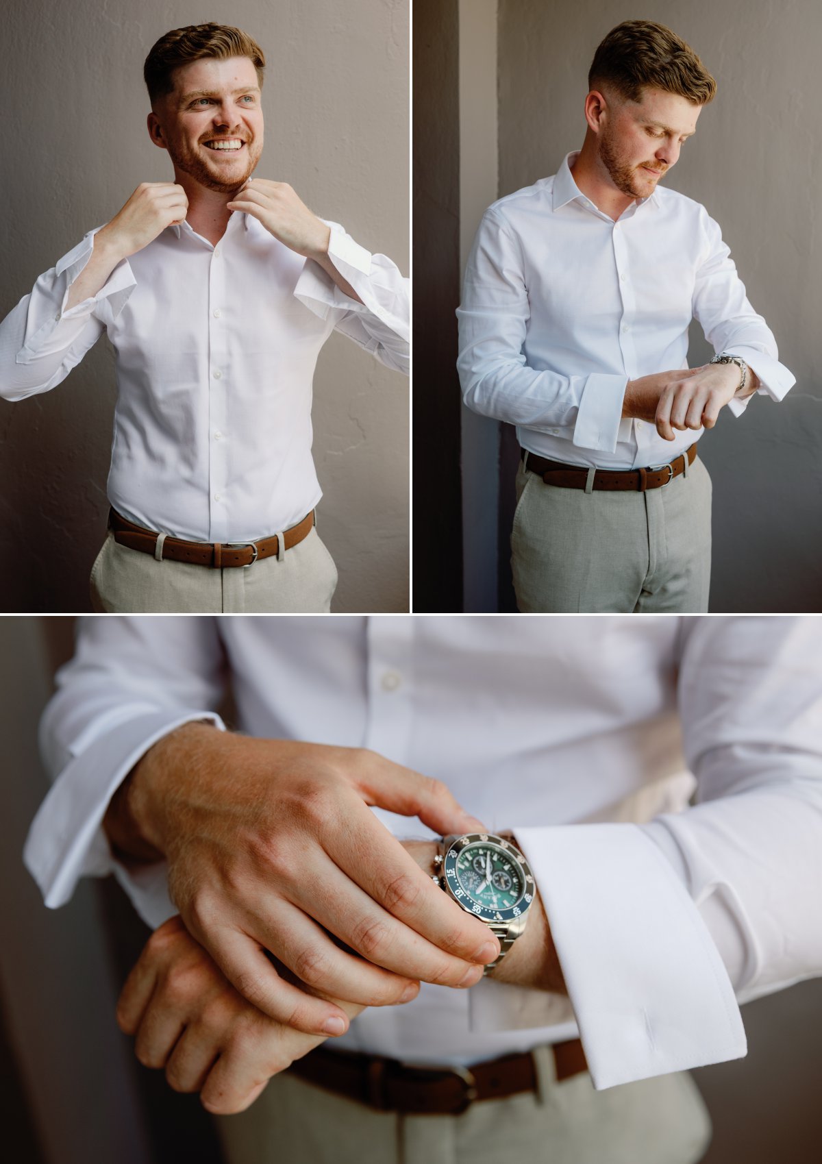 Groom getting ready for his wedding in Skiathos