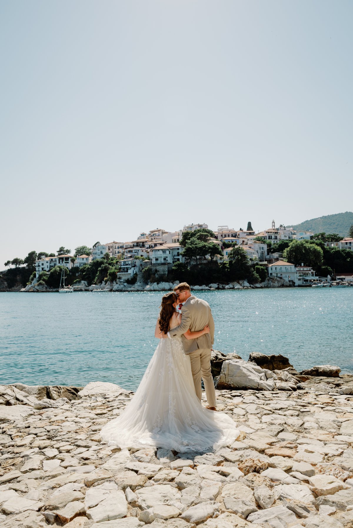Bride and groom wedding portraits in Skiathos Greece