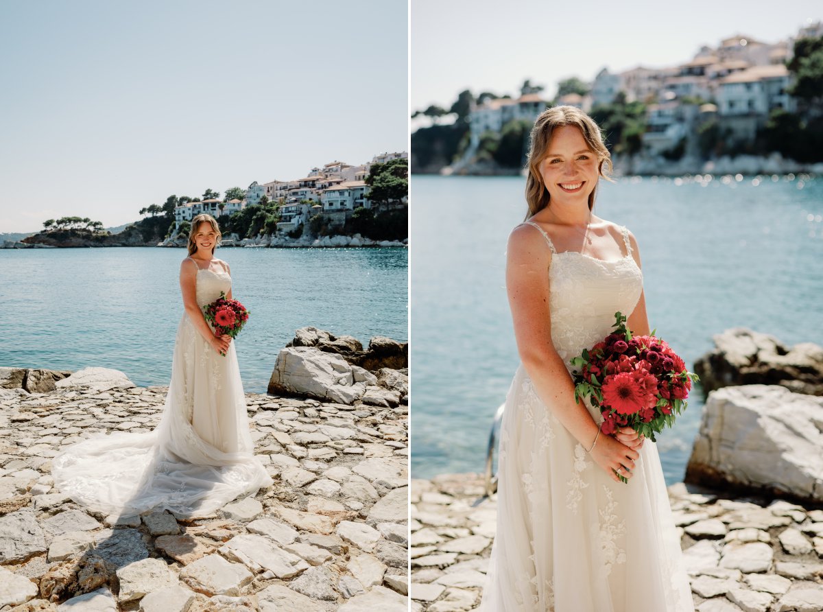Wedding photos of a bride in Skiathos, Greece