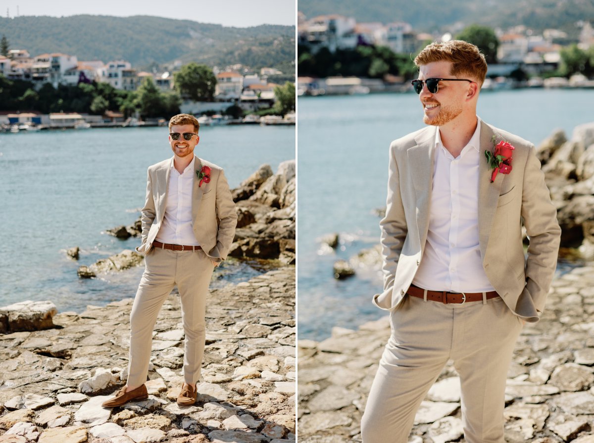 Groom wedding photos in Skiathos