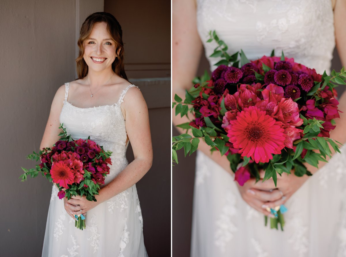 Bride wedding portrait before ceremony in Skiathos, Greece