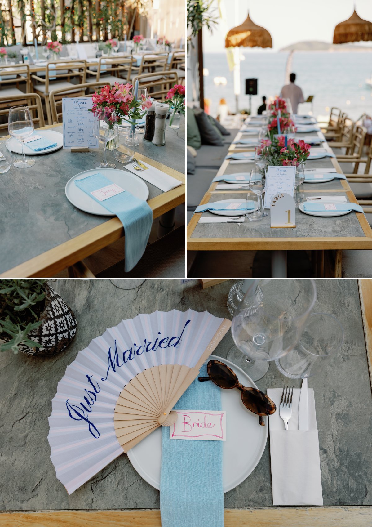 Wedding reception dinner at Achinos Skiathos