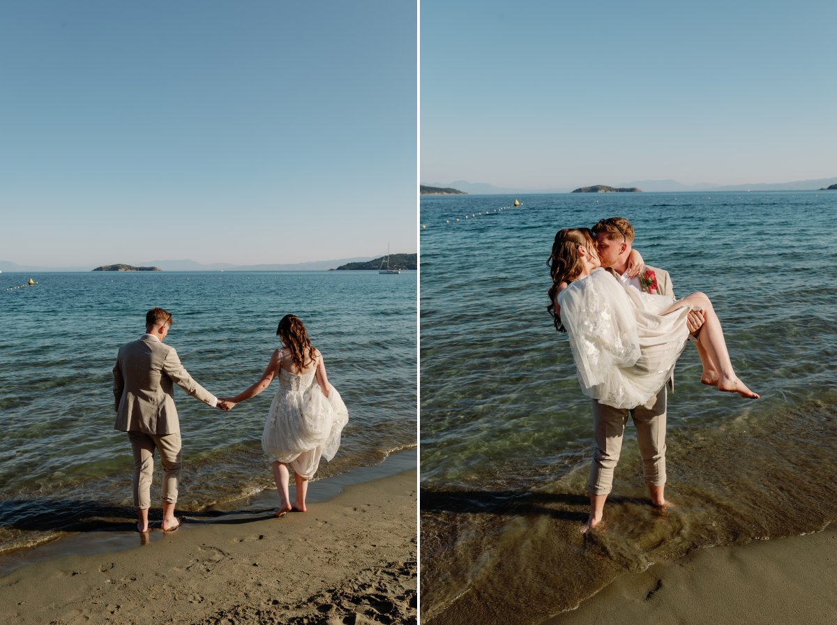 wedding couple overlooking the Aegean Sea in Greece