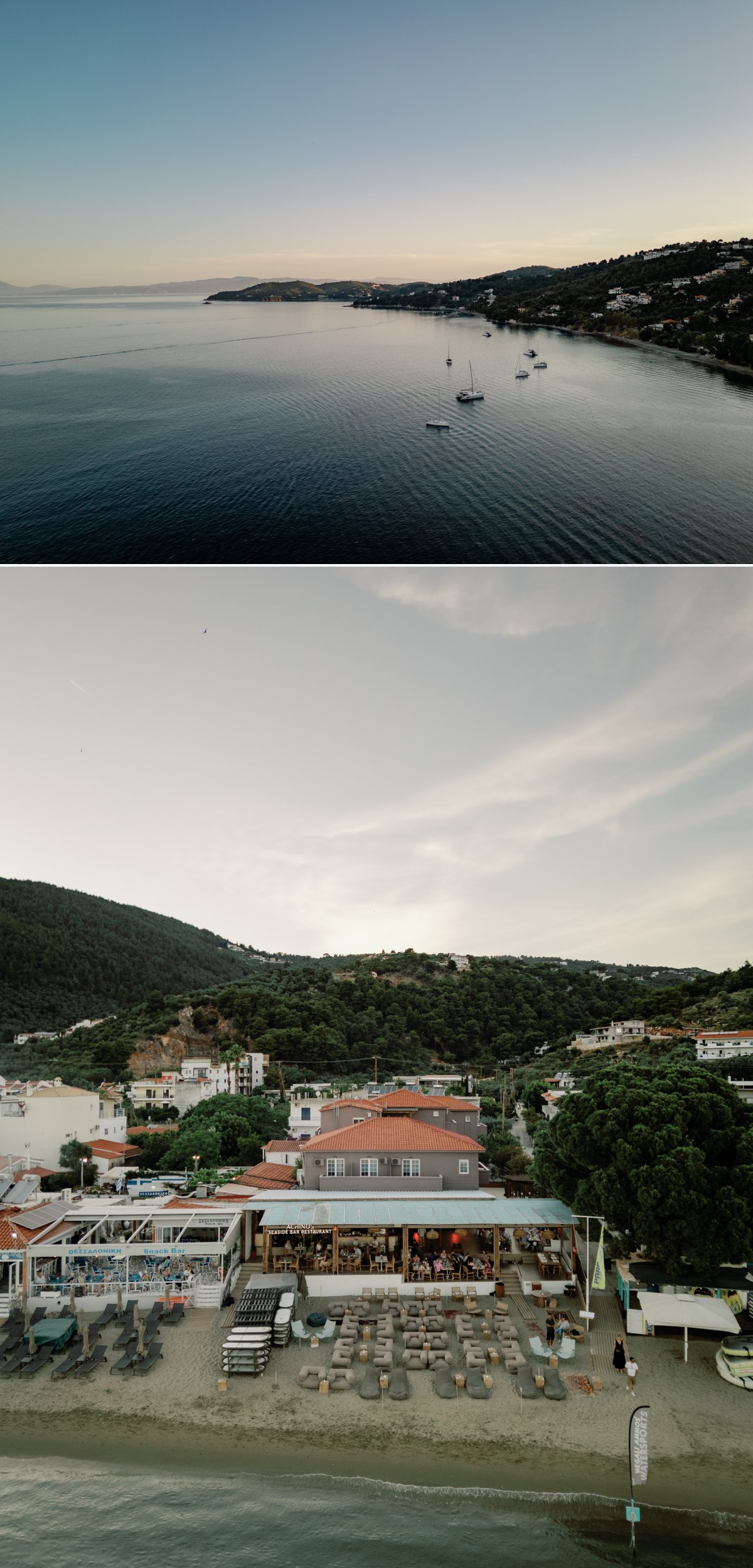 Aerial view of Megali Ammos Beach in Skiathos, Greece
