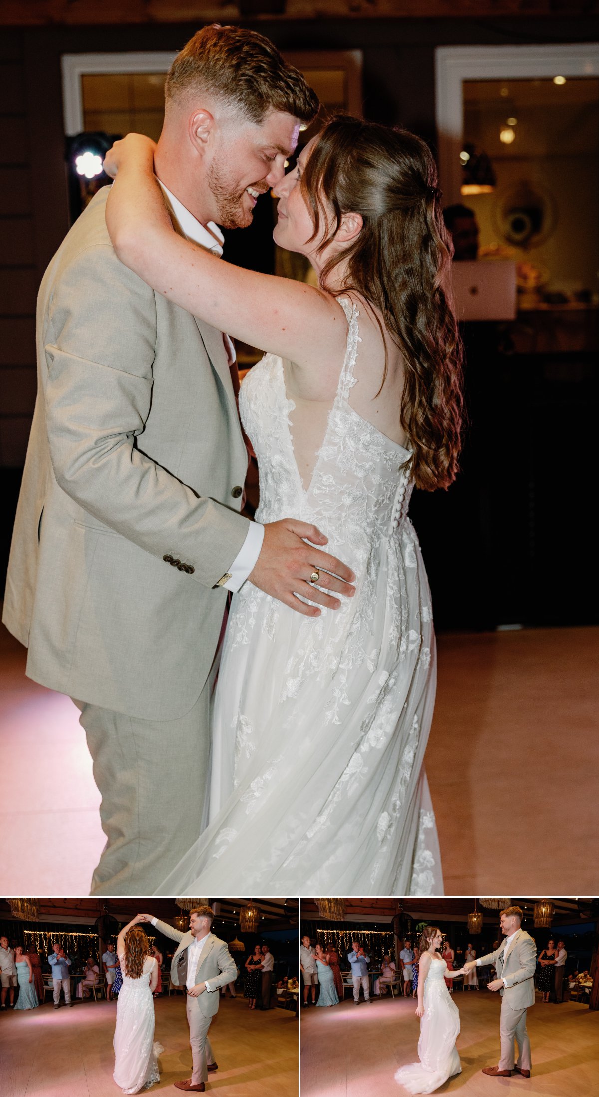 Bride and groom dancing at their Skiathos wedding reception