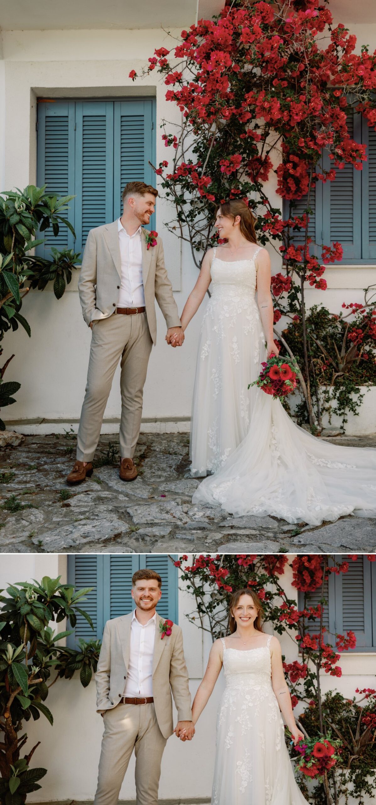 Bride and groom wedding photos in Greece